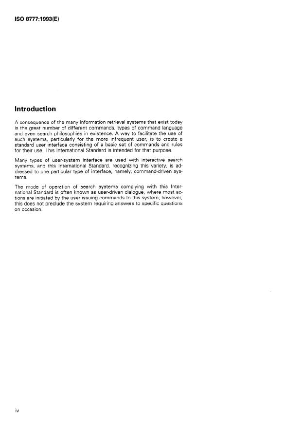 ISO 8777:1993 ISO 8777:1993 - Information and documentation -- Commands for interactive text searching - Page 4 preview