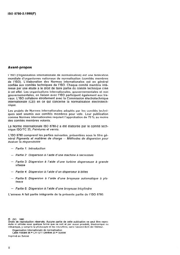 ISO 8780-2:1990 ISO 8780-2:1990 - Pigments et matieres de charge -- Méthodes de dispersion pour évaluer la dispersibilité - Page 2 preview