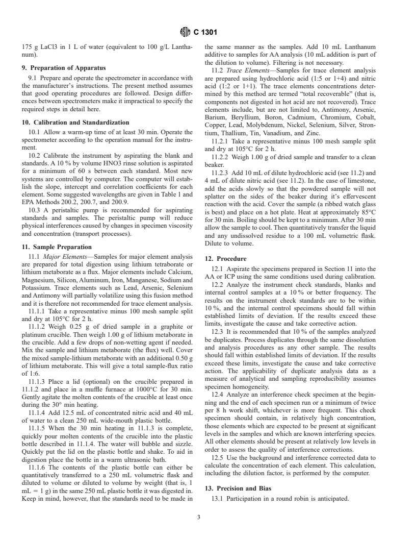 ASTM C1301-95 - Standard Test Method for Major and Trace Elements in Limestone and Lime by Inductively Coupled Plasma-Atomic Emission Spectroscopy (ICP) and Atomic Absorption (AA)