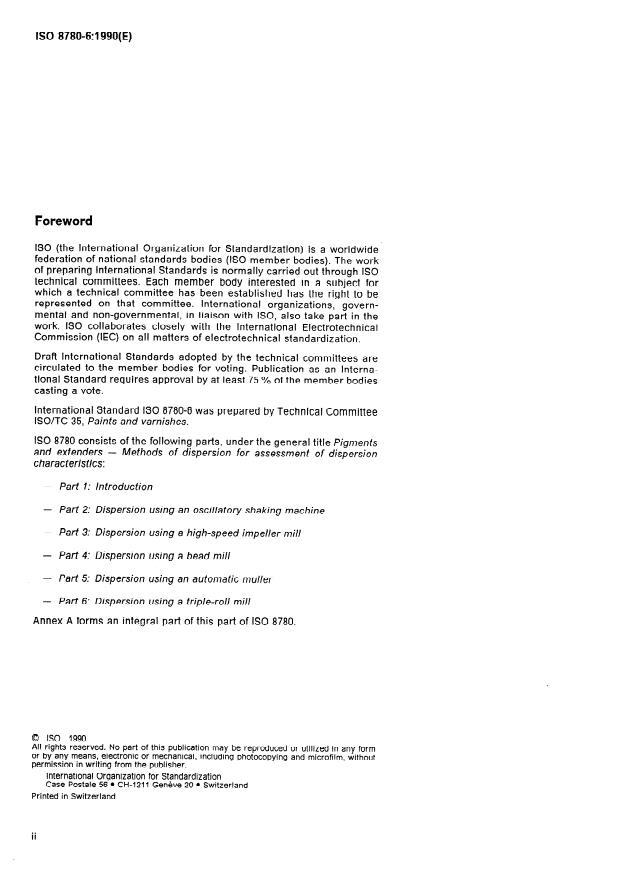 ISO 8780-6:1990 ISO 8780-6:1990 - Pigments and extenders -- Methods of dispersion for assessment of dispersion characteristics - Page 2 preview