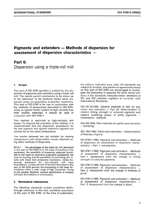 ISO 8780-6:1990 ISO 8780-6:1990 - Pigments and extenders -- Methods of dispersion for assessment of dispersion characteristics - Page 3 preview