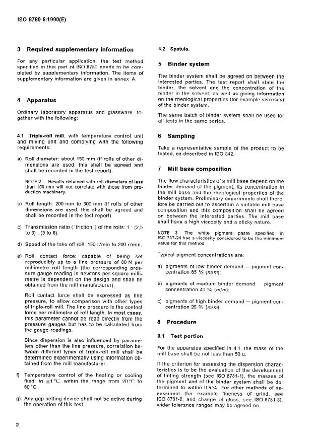 ISO 8780-6:1990 ISO 8780-6:1990 - Pigments and extenders -- Methods of dispersion for assessment of dispersion characteristics - Page 4 preview