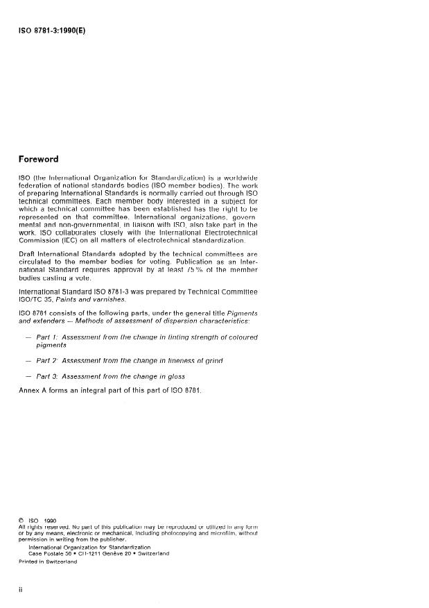 ISO 8781-3:1990 ISO 8781-3:1990 - Pigments and extenders -- Methods of assessment of dispersion characteristics - Page 2 preview