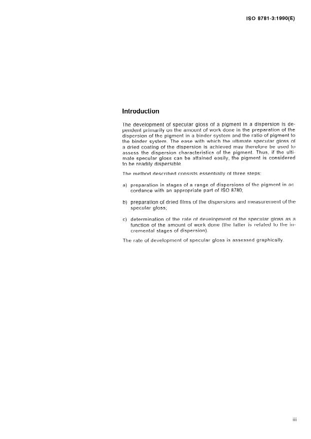 ISO 8781-3:1990 ISO 8781-3:1990 - Pigments and extenders -- Methods of assessment of dispersion characteristics - Page 3 preview