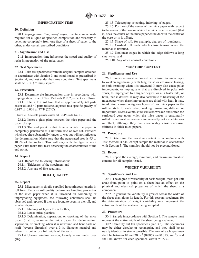 ASTM D1677-02 - Standard Methods for Sampling and Testing Untreated Mica Paper Used for Electrical Insulation