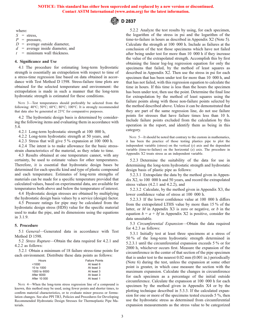 ASTM D2837-01ae1 - Standard Test Method for Obtaining Hydrostatic Design Basis for Thermoplastic Pipe Materials