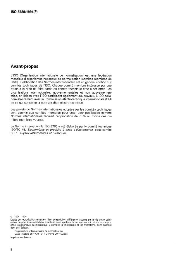 ISO 8789:1994 ISO 8789:1994 - Tuyaux et flexibles en caoutchouc pour circulation de gaz de pétrole liquéfié dans les véhicules a moteur -- Spécifications - Page 2 preview