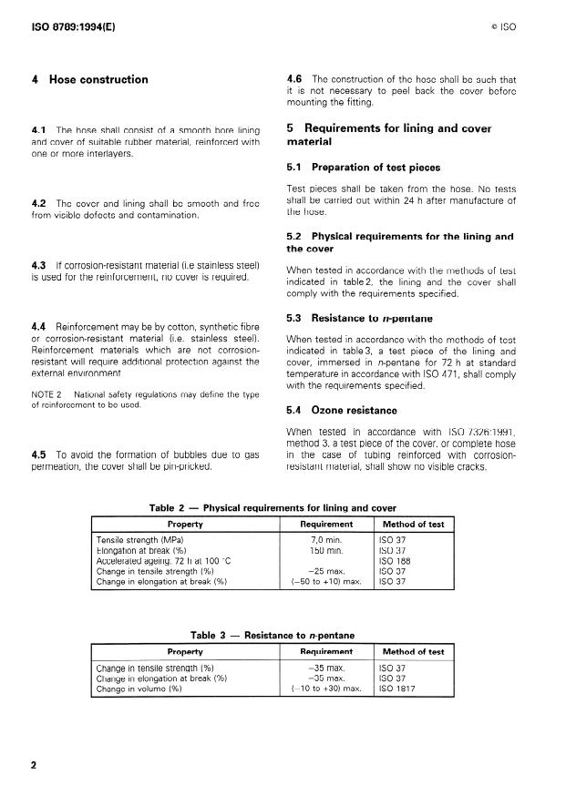 ISO 8789:1994 ISO 8789:1994 - Rubber hoses and hose assemblies for liquefied petroleum gas in motor vehicles -- Specification - Page 4 preview