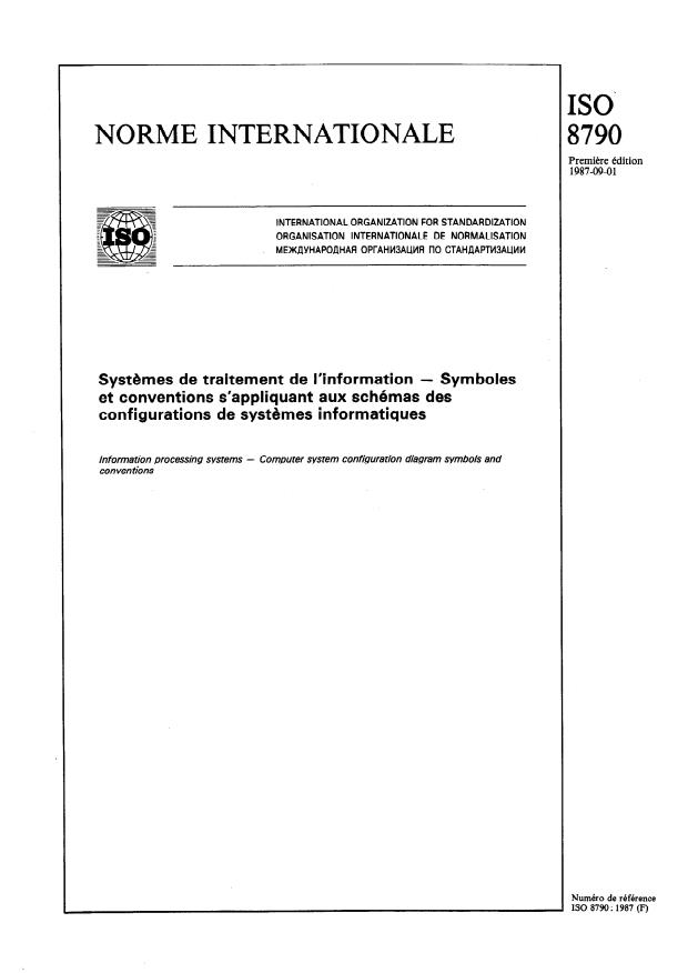 ISO 8790:1987 - Systemes de traitement de l'information -- Symboles et conventions s'appliquant aux schémas des configurations de systemes informatiques