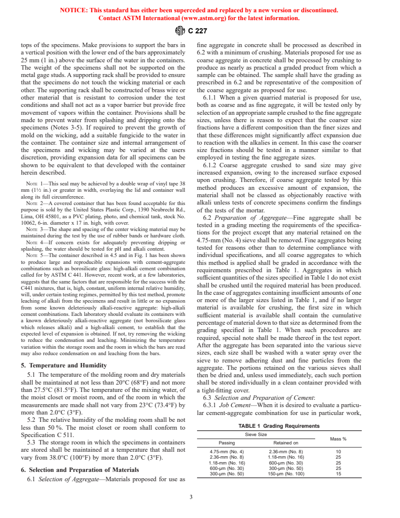 ASTM C227-97a - Standard Test Method for Potential Alkali Reactivity of Cement-Aggregate Combinations (Mortar-Bar Method)