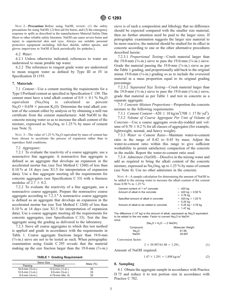 ASTM C1293-95 - Standard Test Method for Determination of Length Change of Concrete Due to Alkali-Silica Reaction