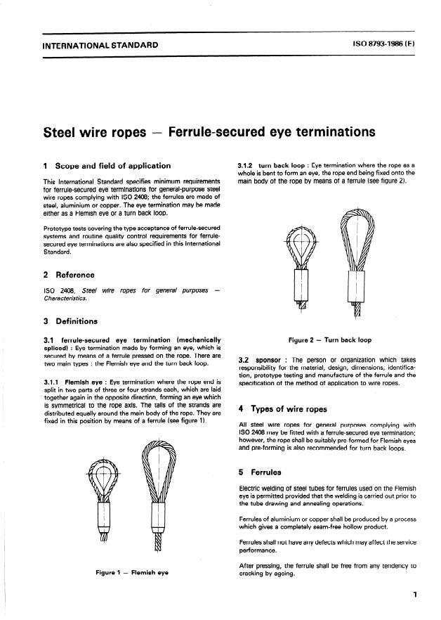 ISO 8793:1986 - Steel wire ropes -- Ferrule-secured eye terminations