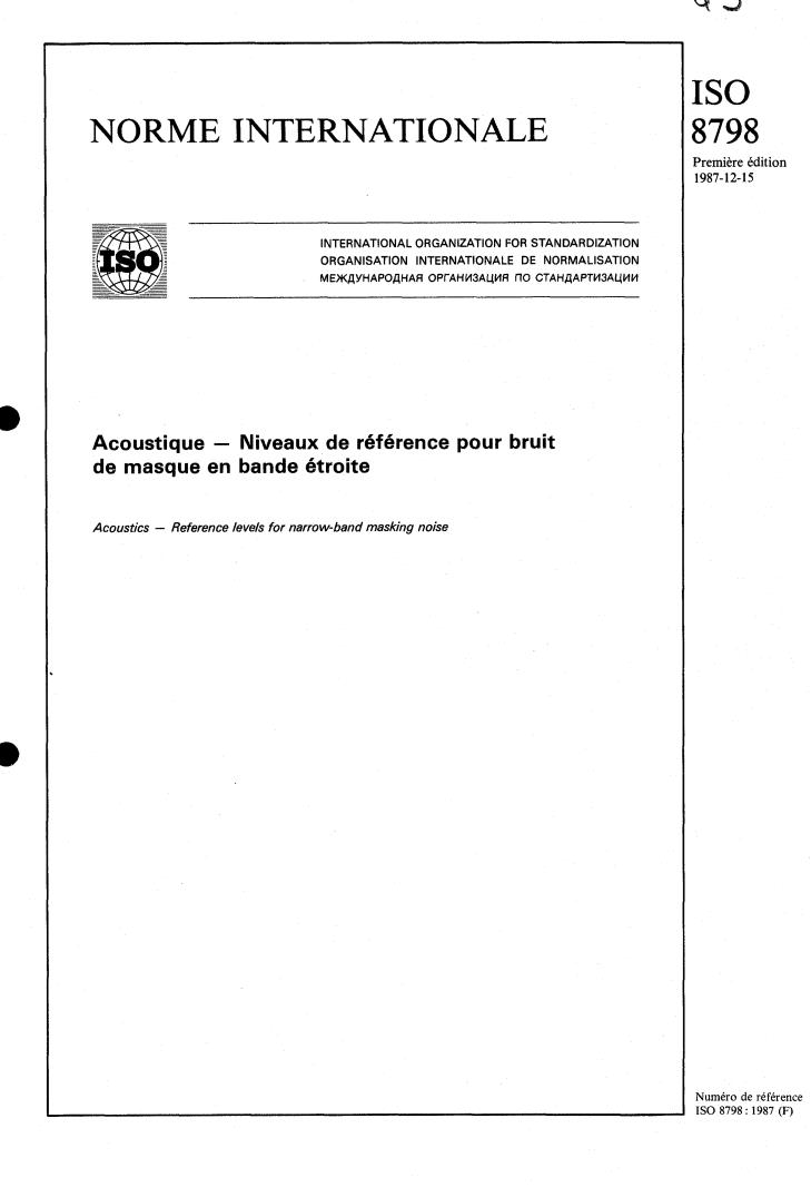 ISO 8798:1987 - Acoustics — Reference levels for narrow-band masking noise
Released:12/17/1987