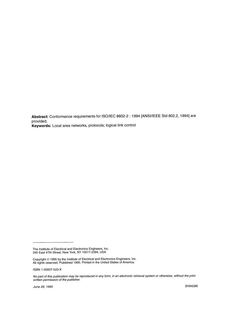 ISO/IEC 8802-2:1994/Amd 3:1995 ISO/IEC 8802-2:1994/Amd 3:1995 - Information technology — Telecommunications and information exchange between systems — Local and metropolitan area networks — Specific requirements — Part 2: Logical link control — Amendment 3: Conformance requirements
Released:7/27/1995 - Page 2 preview
