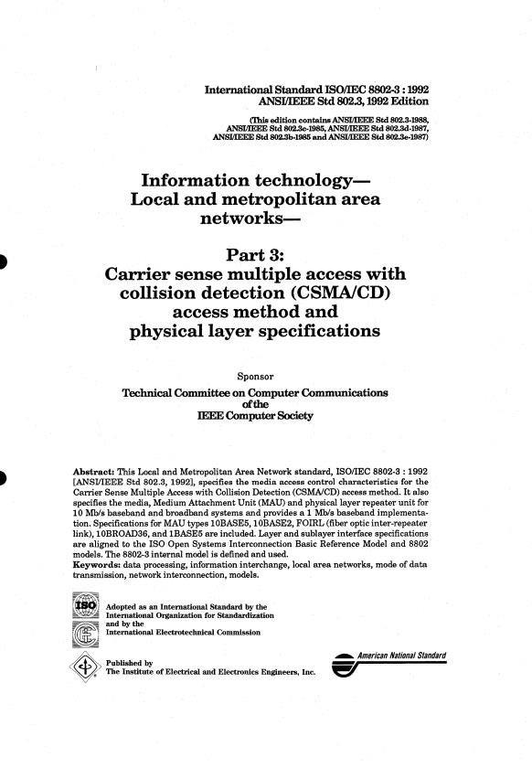 ISO/IEC 8802-3:1992 - Information technology -- Local and metropolitan area networks