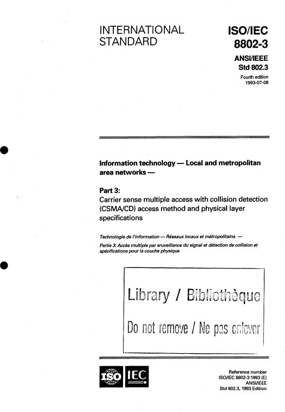 ISO/IEC 8802-3:1993 - Information technology -- Local and metropolitan area networks