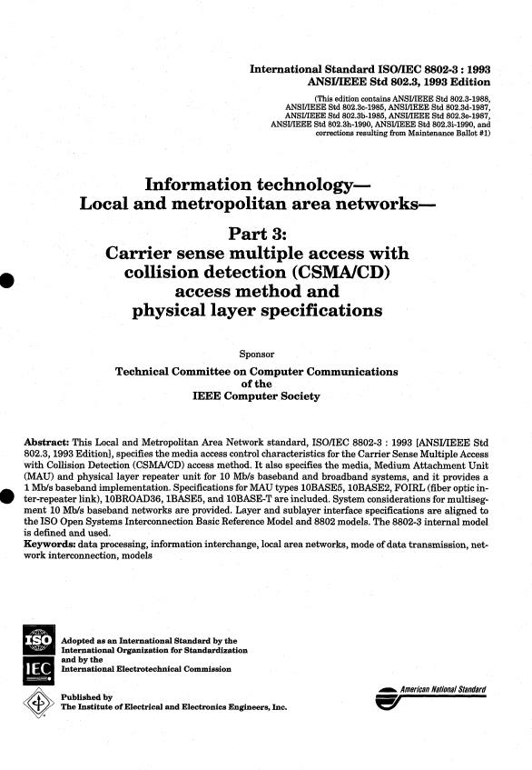 ISO/IEC 8802-3:1993 - Information technology -- Local and metropolitan area networks