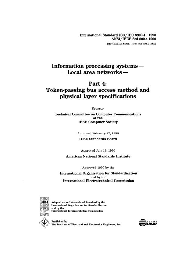 ISO/IEC 8802-4:1990 - Information processing systems -- Local area networks