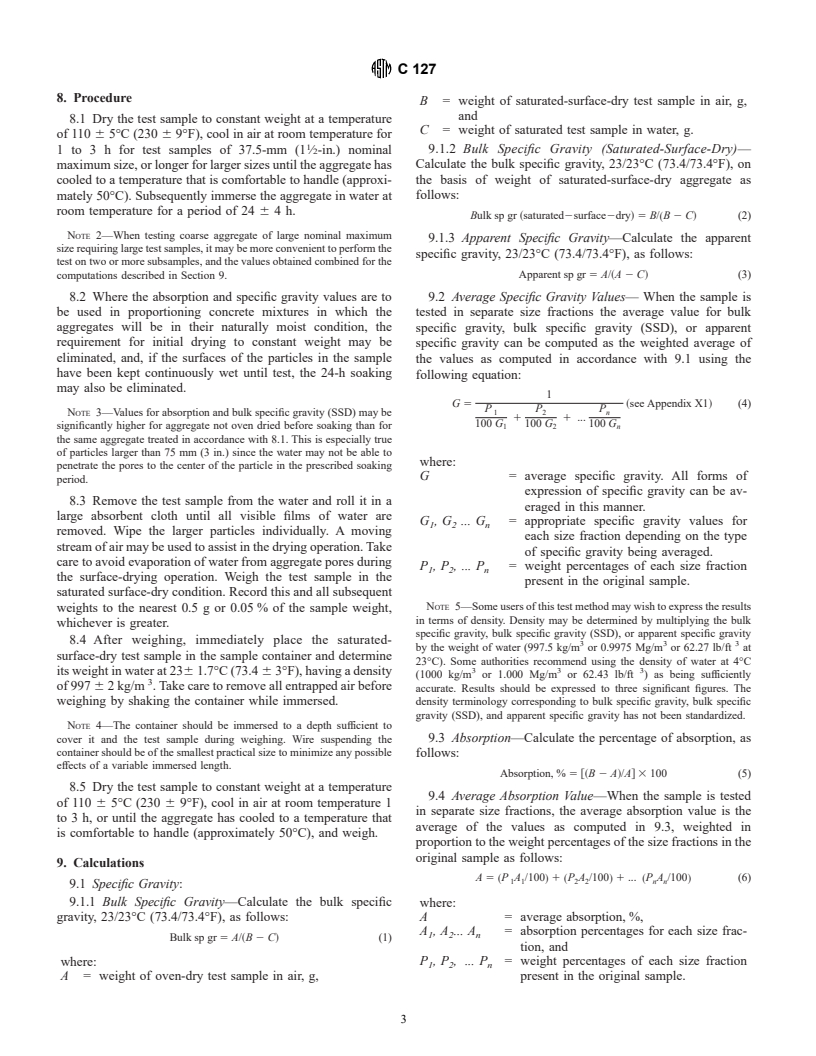 ASTM C127-88(2001) - Standard Test Method for Density, Relative Density (Specific Gravity), and Absorption of Coarse Aggregate