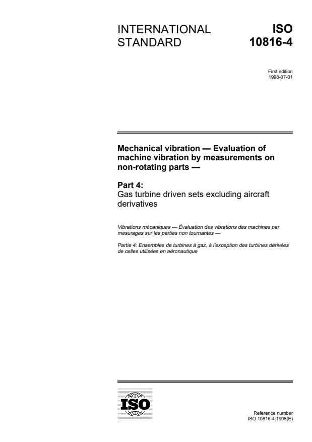 ISO 10816-4:1998 - Mechanical vibration -- Evaluation of machine vibration by measurements on non-rotating parts