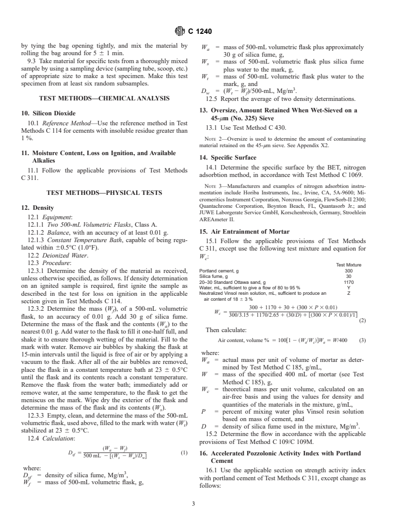 ASTM C1240-00e1 - Standard Specification for Use of Silica Fume for Use as a Mineral Admixture in Hydraulic-Cement Concrete, Mortar, and Grout