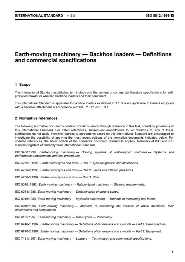 ISO 8812:1999 - Earth-moving machinery -- Backhoe loaders -- Definitions and commercial specifications