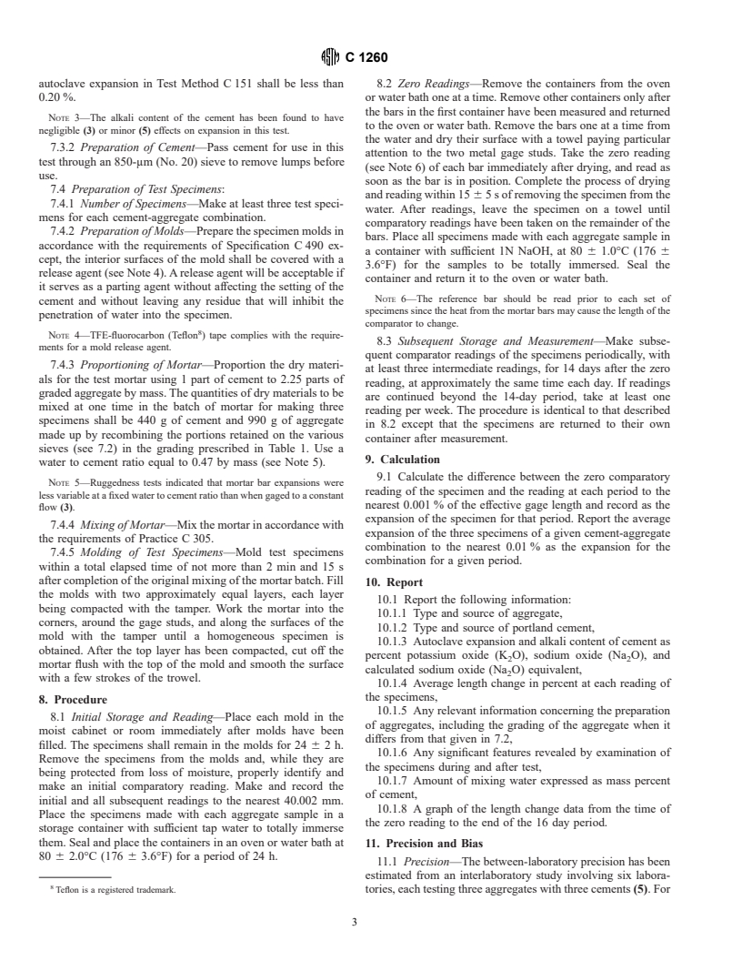 ASTM C1260-94 - Standard Test Method for Potential Alkali Reactivity of Aggregates (Mortar-Bar Method)