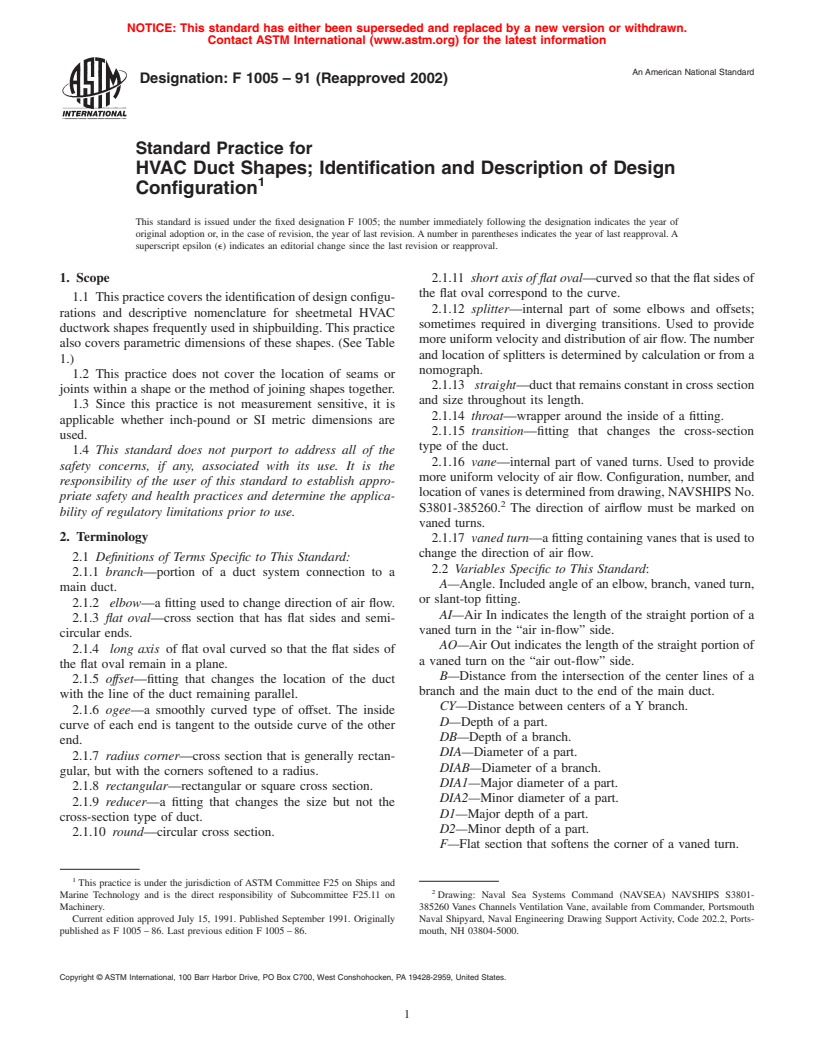 ASTM F1005-91(2002) - Standard Practice for HVAC Duct Shapes ...