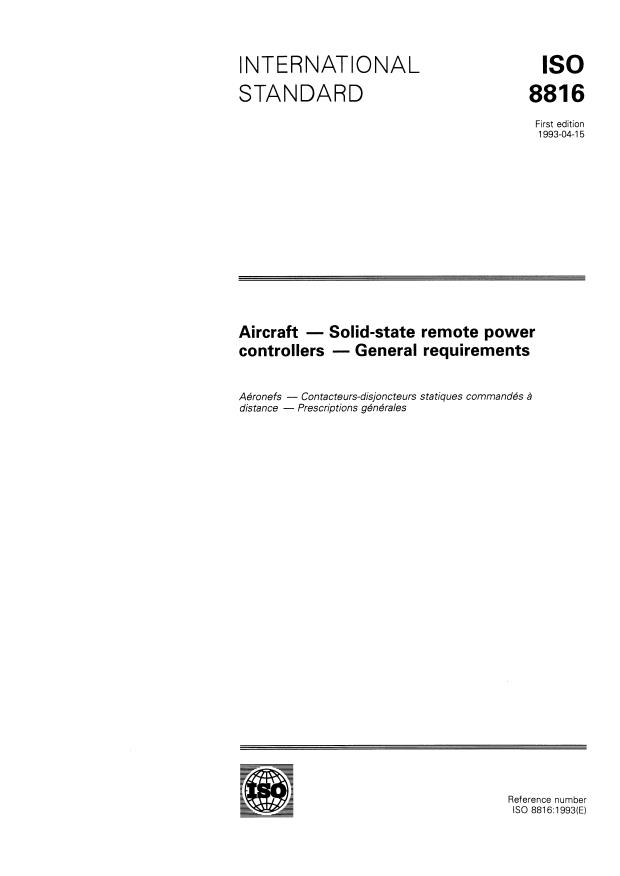 ISO 8816:1993 - Aircraft -- Solid-state remote power controllers -- General requirements