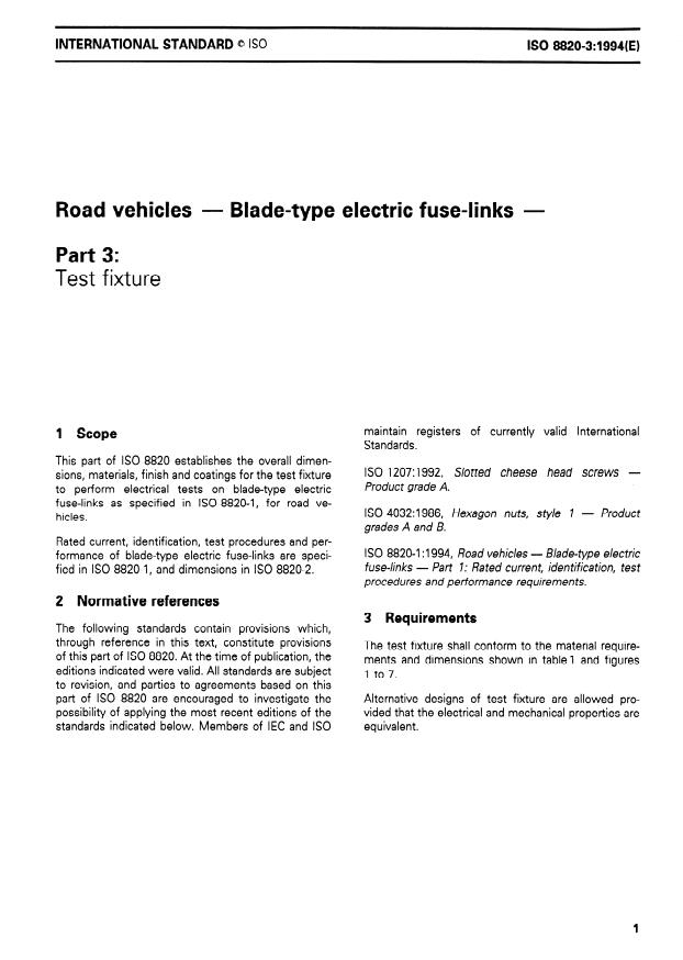 ISO 8820-3:1994 - Road vehicles -- Blade-type electric fuse-links