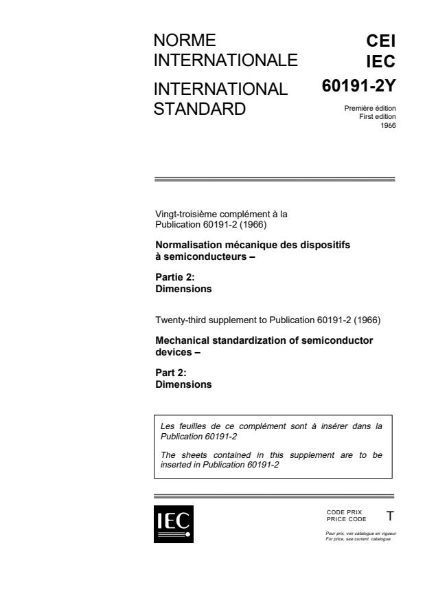 IEC 60191-2Y:2000 - Twenty-third supplement - Mechanical standardization of semiconductor devices  - Part 2: Dimensions