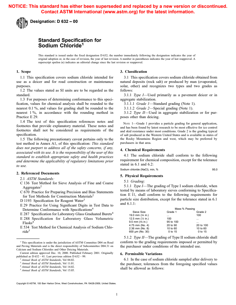 ASTM D632-00 - Standard Specification for Sodium Chloride