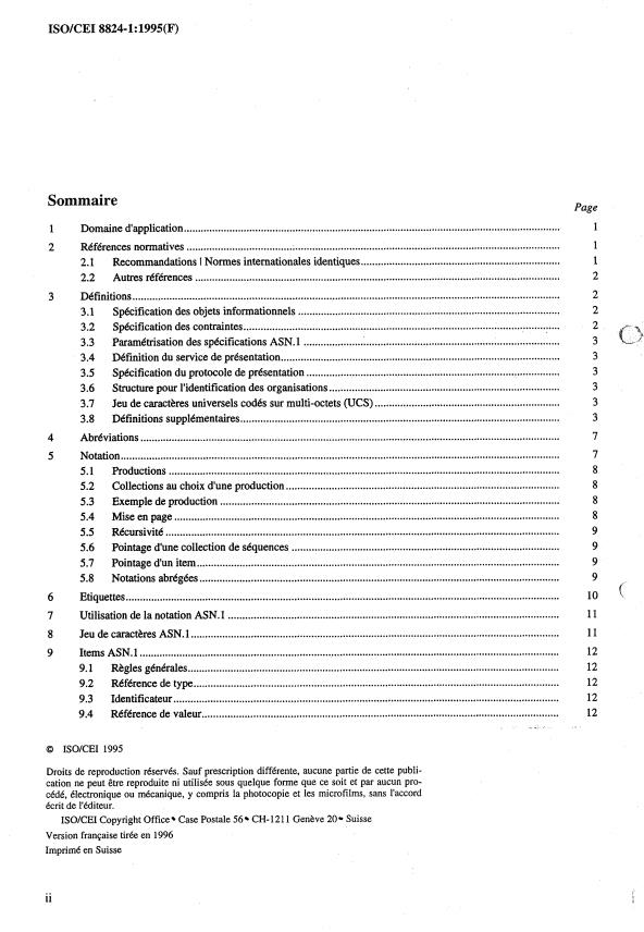 ISO/IEC 8824-1:1995 ISO/IEC 8824-1:1995 - Technologies de l'information -- Notation de syntaxe abstraite numéro un (ASN.1): Spécification de la notation de base - Page 2 preview