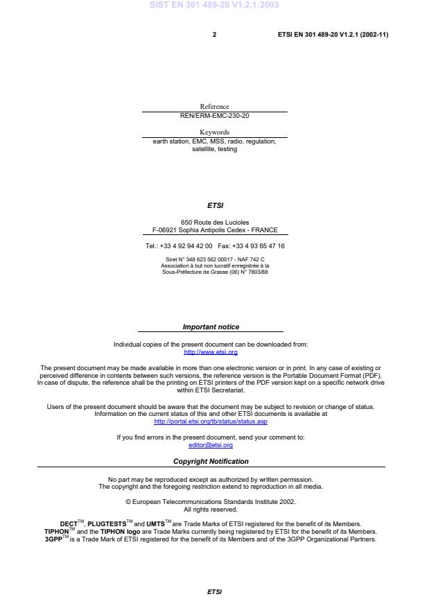 SIST EN 301 489-20 V1.2.1:2003 SIST EN 301 489-20 V1.2.1:2003 - Page 4 preview