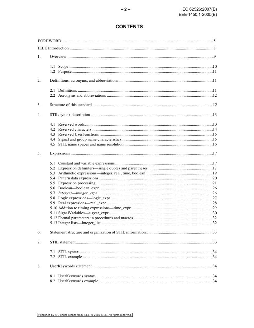 IEC 62526:2007 IEC 62526:2007 - Standard for Extensions to Standard Test Interface Language (STIL) for Semiconductor Design Environments - Page 4 preview