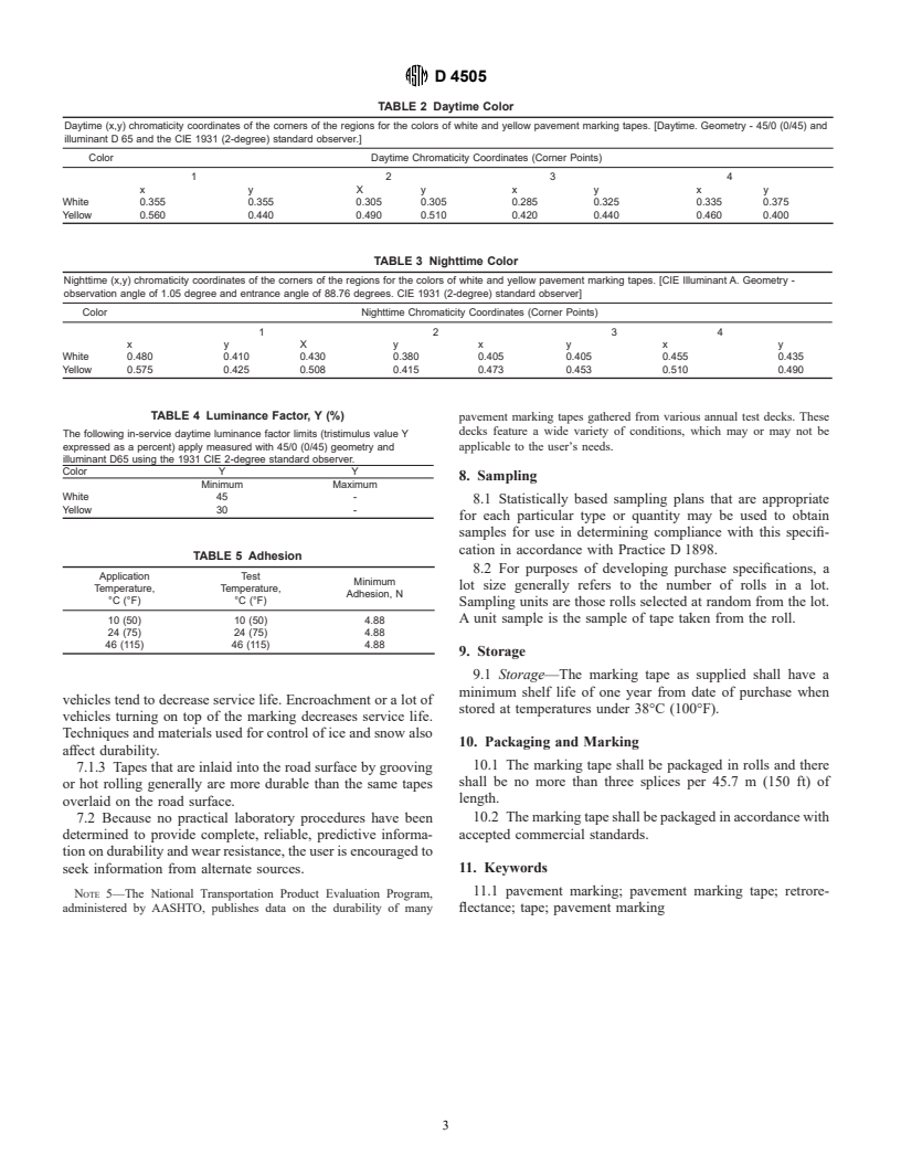 ASTM D4505-01 - Standard Specification for Preformed Retroreflective Pavement Marking Tape for Extended Service Life