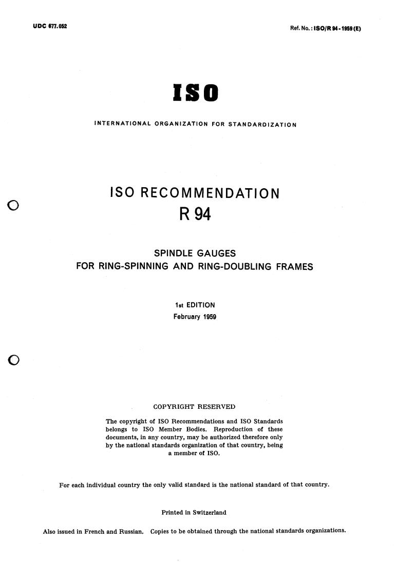 ISO/R 94:1959 - Title missing - Legacy paper document
Released:1/1/1959