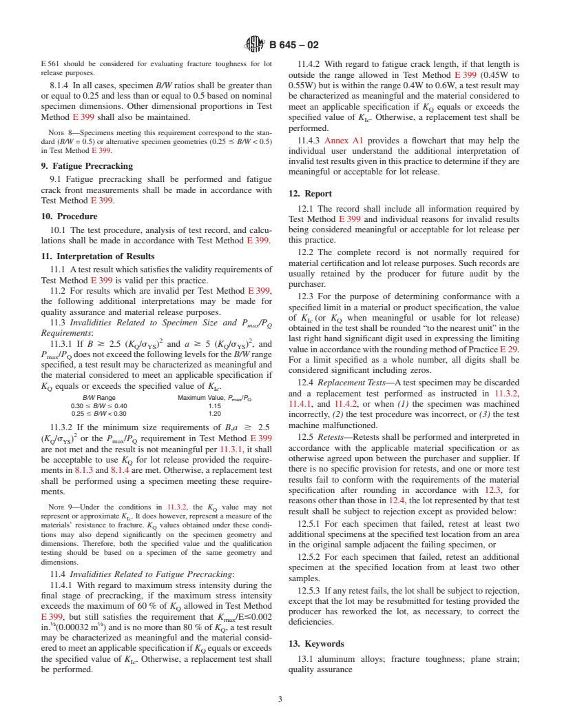 ASTM B645-02 - Standard Practice for Plane-Strain Fracture Toughness Testing of Aluminum Alloys