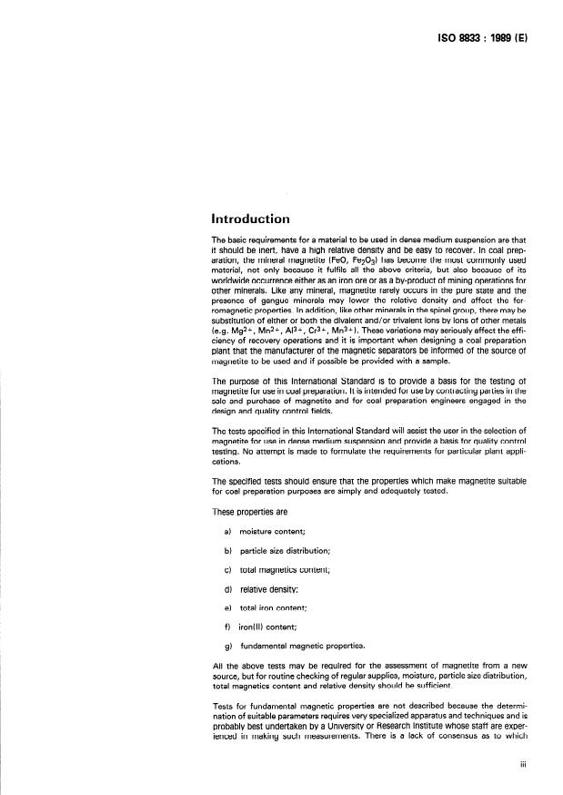 ISO 8833:1989 - Magnetite for use in coal preparation -- Test methods