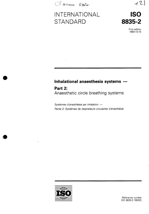 ISO 8835-2:1993 - Inhalational anaesthesia systems