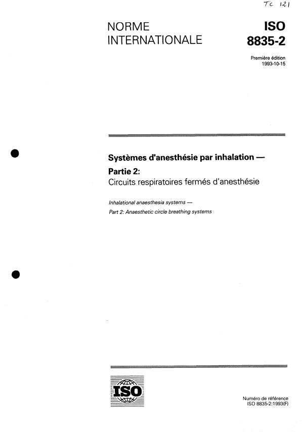 ISO 8835-2:1993 - Systemes d'anesthésie par inhalation