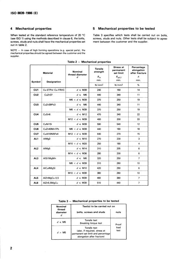 ISO 8839:1986 ISO 8839:1986 - Mechanical properties of fasteners -- Bolts, screws, studs and nuts made of non-ferrous metals - Page 4 preview