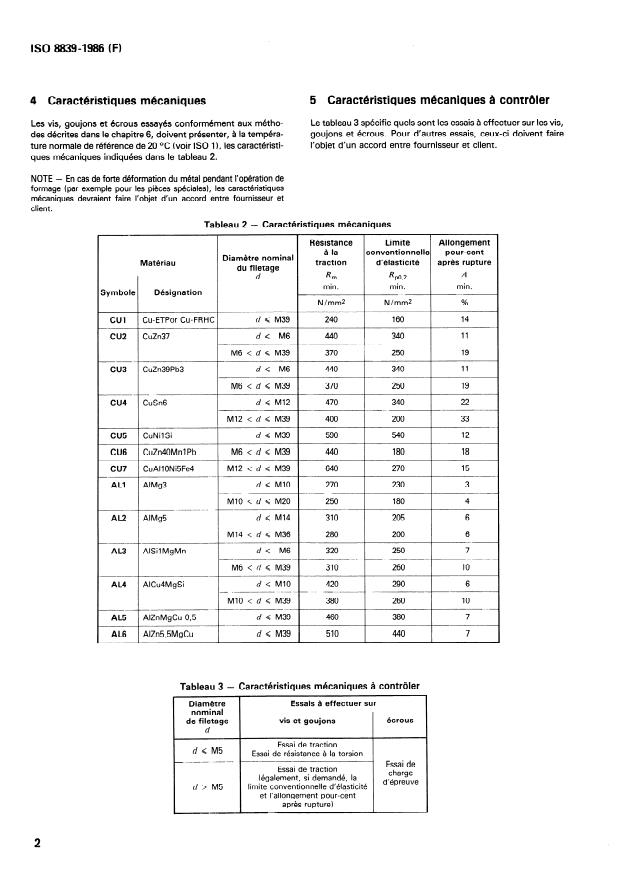 ISO 8839:1986 ISO 8839:1986 - Caractéristiques mécaniques des éléments de fixation -- Vis, goujons et écrous en métaux non ferreux - Page 4 preview