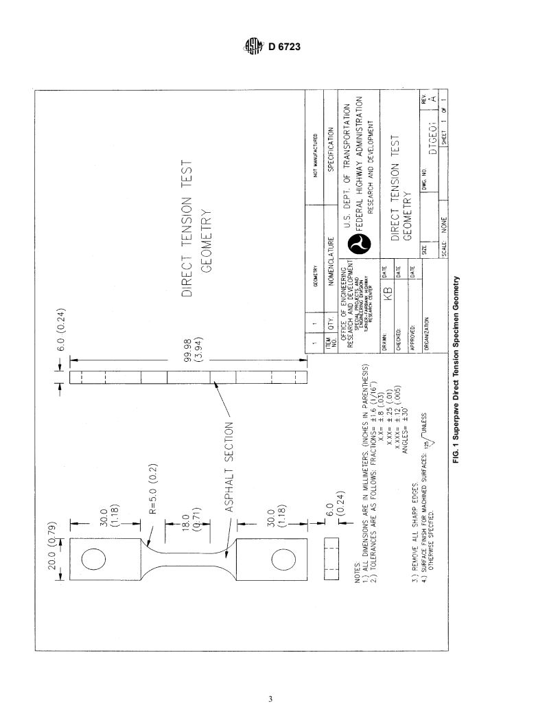 ASTM D6723-01 - Standard Test Method for Determining the Fracture Properties of Asphalt Binder in Direct Tension (DT)