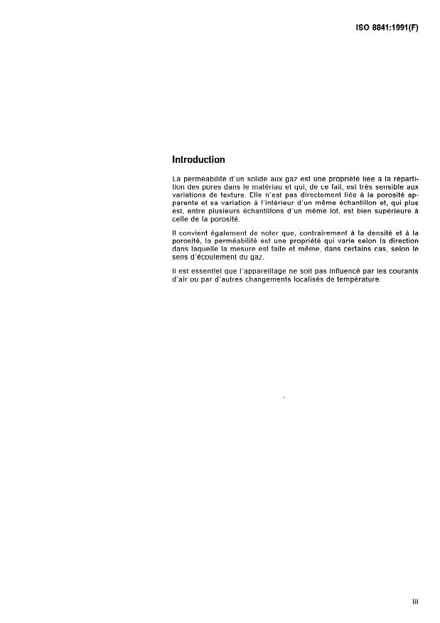 ISO 8841:1991 ISO 8841:1991 - Produits réfractaires façonnés denses -- Détermination de la perméabilité aux gaz - Page 3 preview
