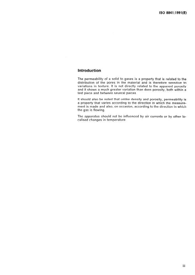ISO 8841:1991 ISO 8841:1991 - Dense, shaped refractory products -- Determination of permeability to gases - Page 3 preview