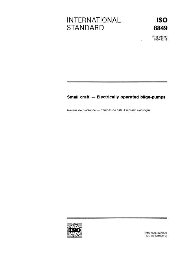 ISO 8849:1990 - Small craft -- Electrically operated bilge-pumps