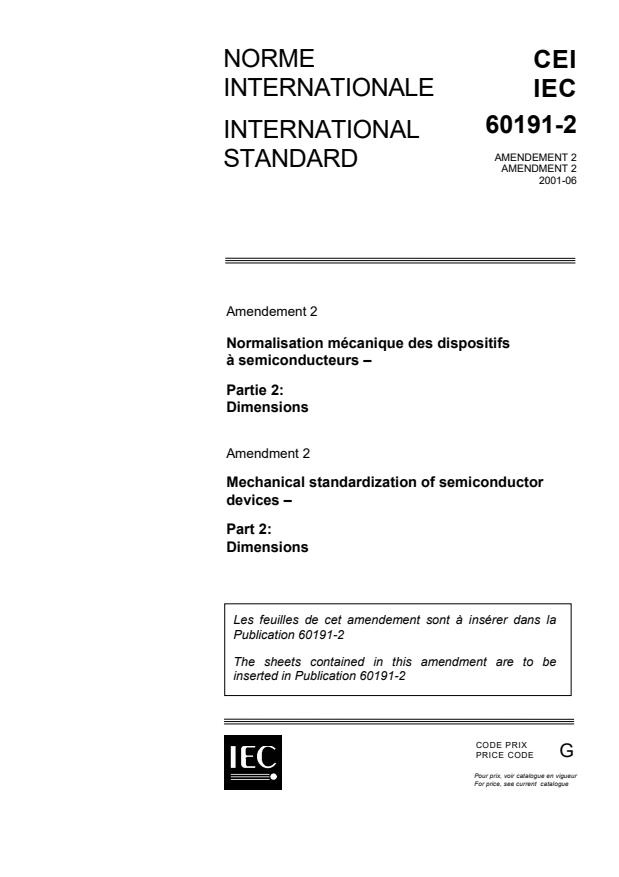 IEC 60191-2:1966/AMD2:2001 - Amendment 2 - Mechanical standardization of semiconductor devices - Part 2: Dimensions