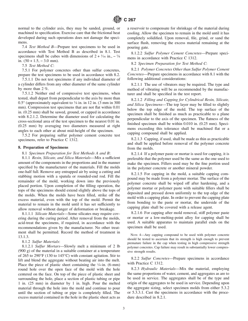 ASTM C267-01 - Standard Test Methods for Chemical Resistance of Mortars, Grouts, and Monolithic Surfacings and Polymer Concretes