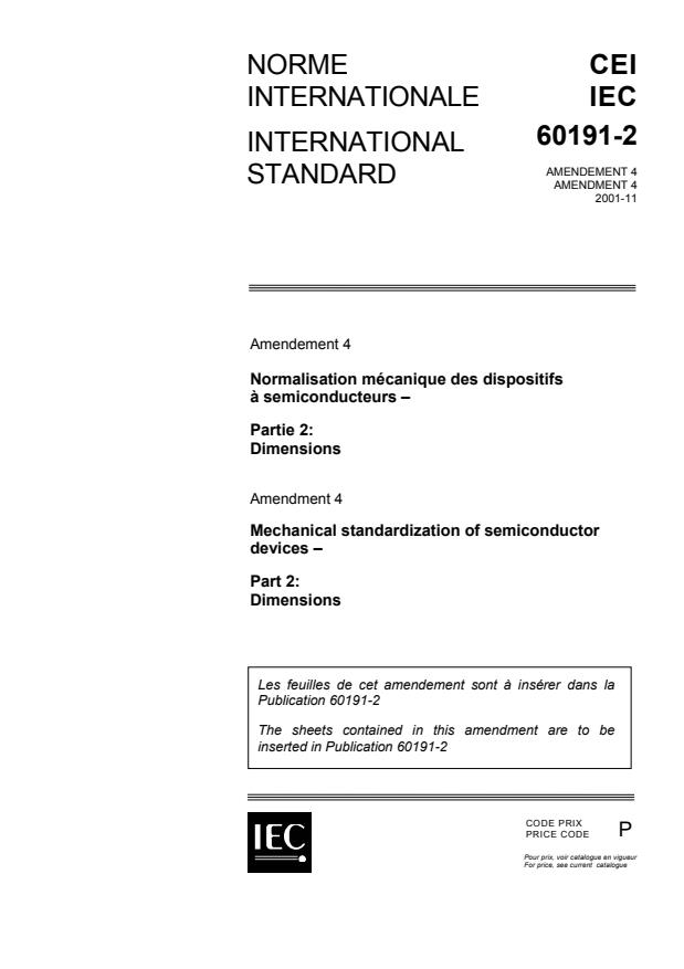 IEC 60191-2:1966/AMD4:2001 - Amendment 4 - Mechanical standardization of semiconductor devices - Part 2: Dimensions